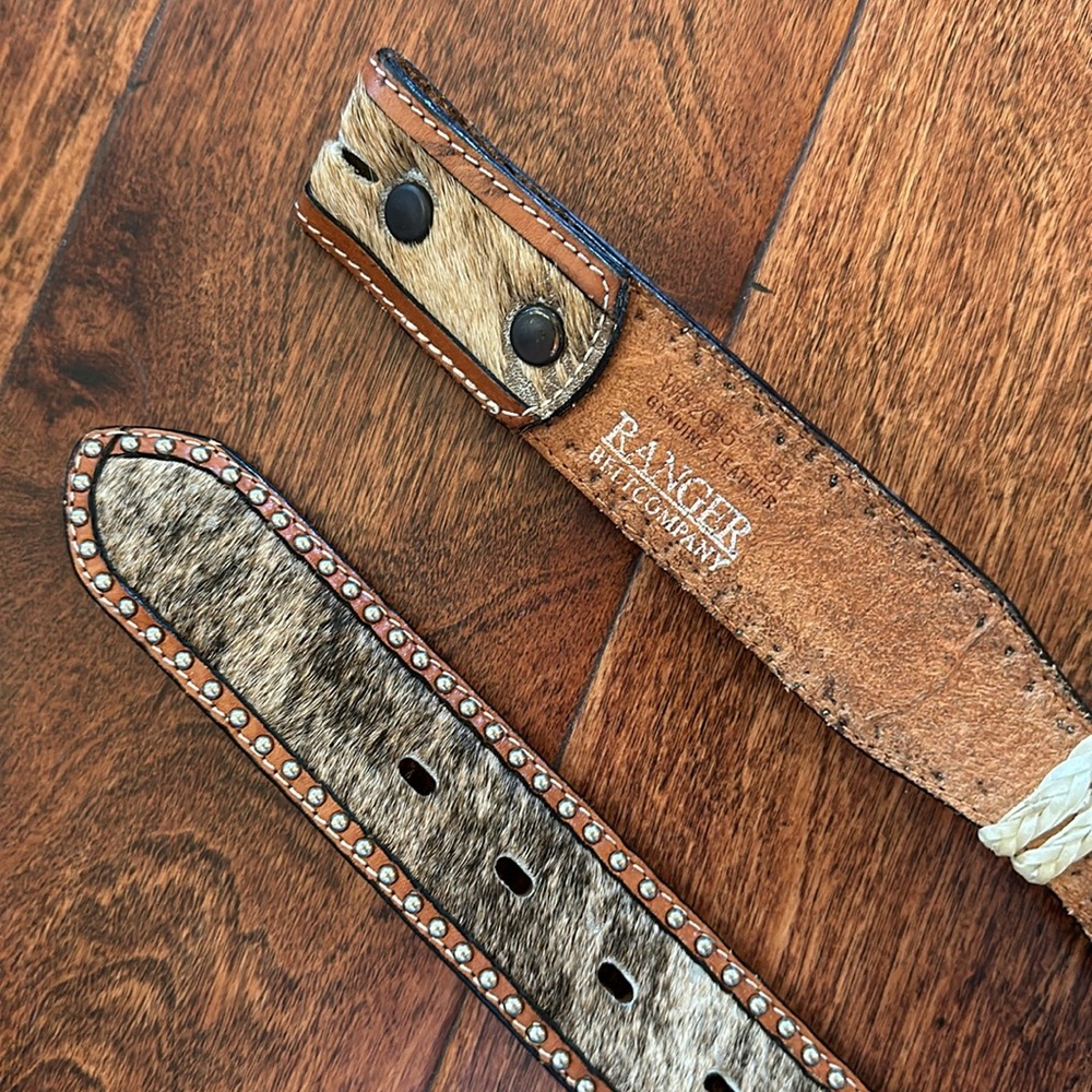 Western cow hide and cross Concho belt size 34 - Picture 5 of 6